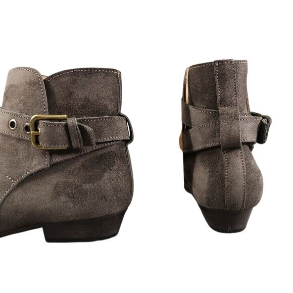 J Crew Shoes Women 7 Bootie Fashion Leather Classic Buckle Strap Block Heel Grey - Picture 6 of 16